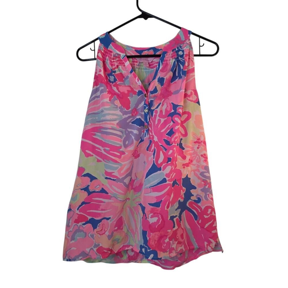 Lilly Pulitzer Bailey Silk Tank Top Shirt in Multi Playa Hermosa Size Medium